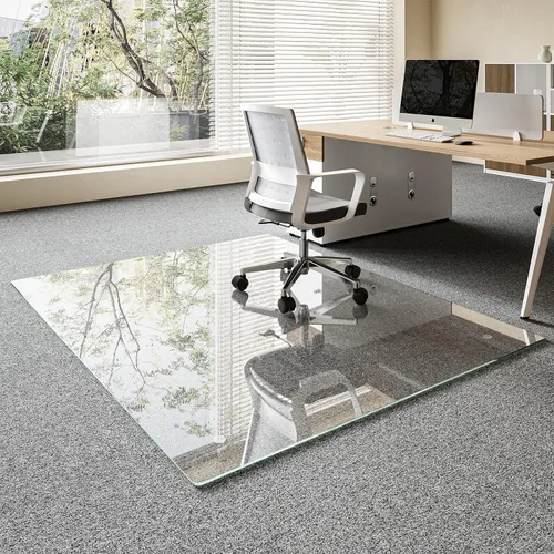 Miniatura 15 de Koonmi Tapete de cristal para silla de alfombra, 36 x 48 pulgadas, tapete de vidrio templado para silla de oficina, tapetes de vidrio con bordes