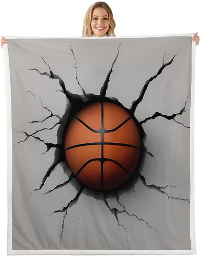 Feelyou Manta de Sherpa para Niños con Diseño de Baloncesto para Sofá, Manta de Forro Polar 3D con Patrón de Bola, para Hombres, con Tema Deportivo,