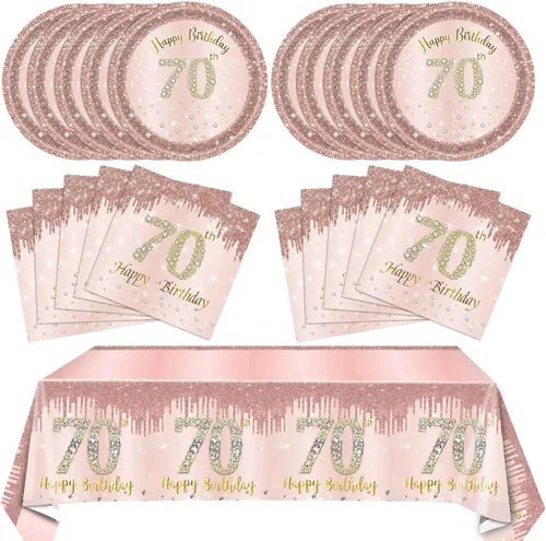 41 piezas de decoraciones de cumpleaños número 70 para mujer en color dorado rosa, decoración de fiesta de cumpleaños número 70 para mujer, 70 Años