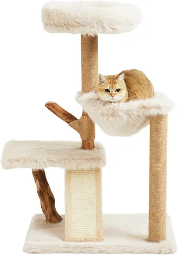 Letkind Torre moderna para gatos de 38 pulgadas para gatos grandes de interior, perches-torre de madera maciza natural para gatos con poste rascador