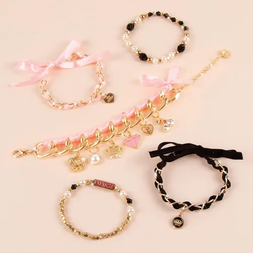 Miniatura 8 de Juicy Couture - Juego de pulseras de mini cadenas y dijes, juego de pulseras de amistad con cuentas, dijes y cuerdas, crea 5 pulseras, artes
