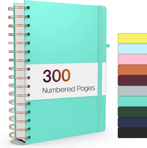 Miniatura 10 de Forvencer Cuaderno rayado en espiral con 300 páginas numeradas, diarios gruesos A5 para escribir con papel de 3.53 oz/m², cuadernos de tapa dura