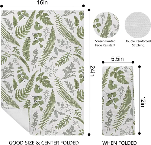 Miniatura 2 de Green Fern Leaf - Toallas de cocina y baño - Toallas de hierbas botánicas vintage, 16 x 24 pulgadas