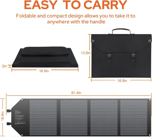 Miniatura 6 de EnginStar Panel solar plegable de 100 W con salida de CC de 18 V para estaciones de energía portátiles EnginStar/Jackery/Rockpals/Flashfish, Negro