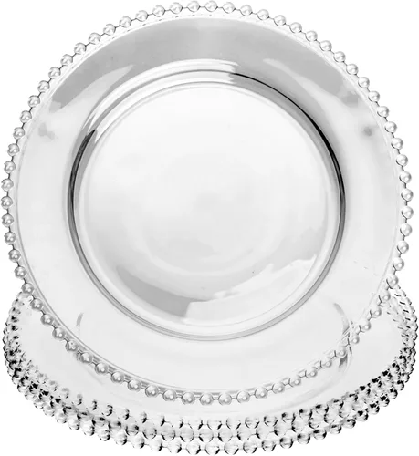Miniatura 8 de WOLFF - Juego de 4 platos de postre de cristal con cuentas de perla, platos de ensalada y aperitivos de vidrio transparente de 8 pulgadas