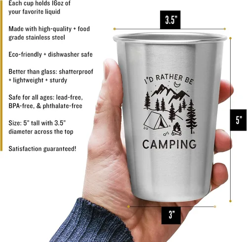 Miniatura 2 de Taza de acero inoxidable Rather Be Camping (16 onzas) – Taza de regalo divertida para hombres al aire libre – Regalo de casa rodante, idea