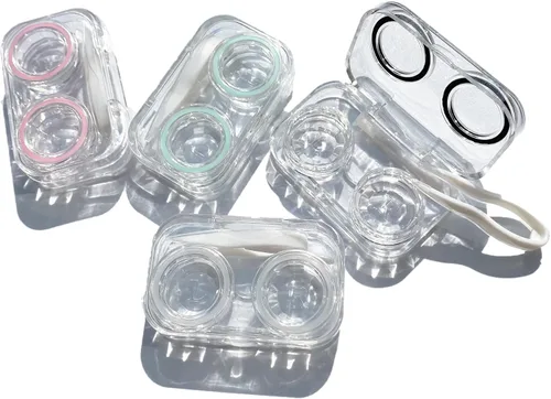 4 fundas para lentes de contacto, colorido soporte para lentes de contacto, kit de almacenamiento portátil para exteriores para viajes y hogar, claro
