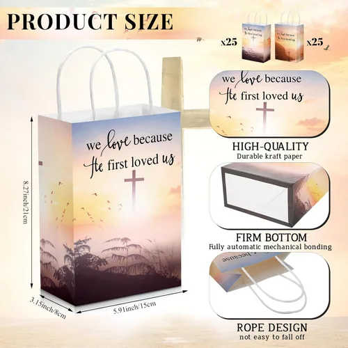 Miniatura 2 de Zhanmai - 50 bolsas de regalo cristianas a granel, cruz, religioso, versículo bíblico, bolsas de papel inspiradoras con asas para Vbs, fiesta