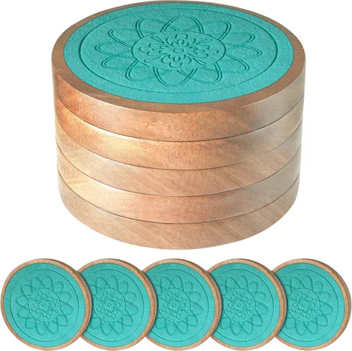 Miniatura 7 de Posavasos de madera para bebidas, juego de 5 posavasos absorbentes, posavasos para bebidas para protección de mesa de café, antideslizantes