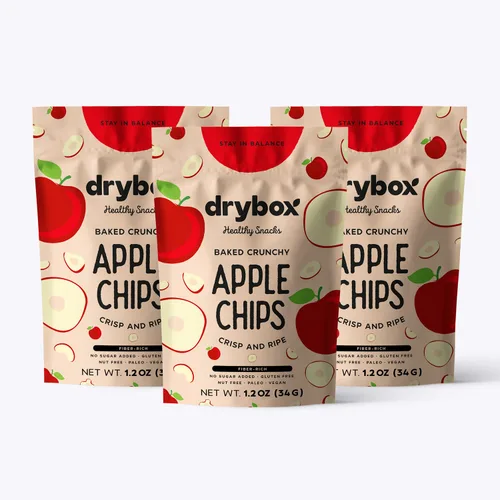 Drybox Chips de manzana seca sin azúcar añadido, paquete de 3 patatas fritas de manzana, paquetes de aperitivos de manzana en rodajas al horno