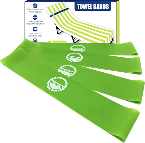Cruise On Bandas de toalla para sillas de crucero (paquete de 4), mejor alternativa a los clips de toalla para playa, piscina y barcos, esencial