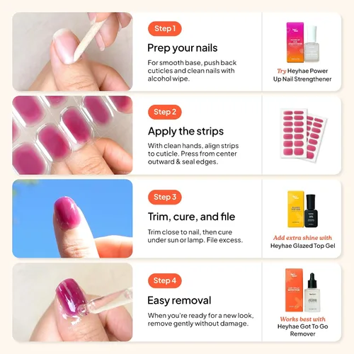Miniatura 7 de Heyhae Paquete surtido de tiras de uñas de gel semicuradas (paquete de 4) No necesita lámpara LED Fácil de aplicar y quitar, calidad de salón