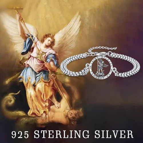 Miniatura 6 de Pulsera unisex de San Miguel San Cristóbal y San JudeSan JoséSan BenitoCeltci con amuleto de cadena de doble eslabón pulsera de plata de ley