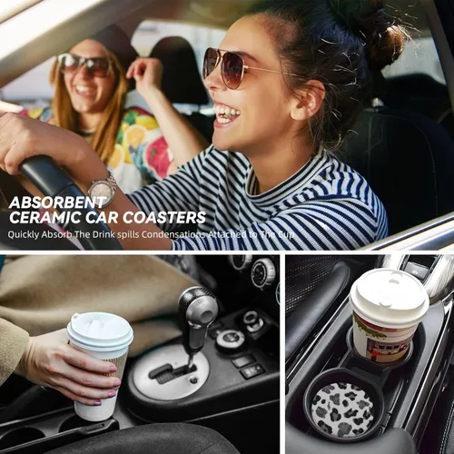 Miniatura 7 de GACCAP Posavasos de automóvil para portavasos de automóvil, paquete de 2 unidades, de cerámica absorbente, antideslizante, universal, de 2.56