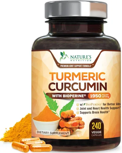 Curcumina de cúrcuma con BioPerine 1950 mg - Apoyo inflamatorio natural y saludable con 95% de curcuminoides y pimienta negra para máxima potencia y