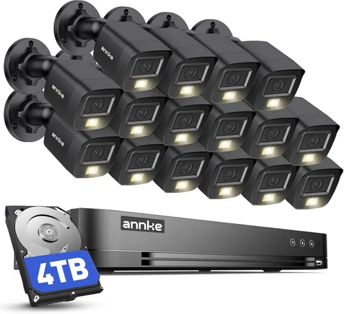 ANNKE Sistema de cámara de seguridad con cable de 16 canales con micrófono/audio, 8MP H.265+ DVR de 16 canales con detección de IA humana/vehículo,