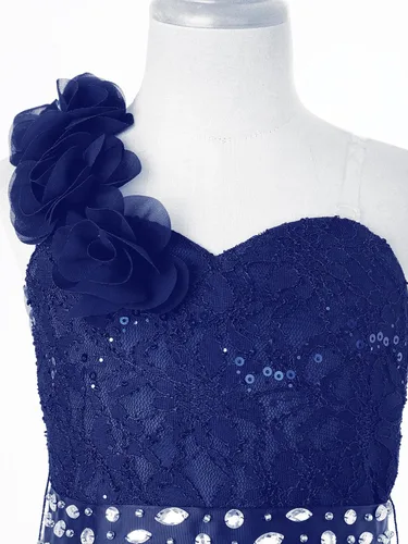 Miniatura 6 de Vestido de mameluco para niña de flores, vestido de dama de honor de princesa con vuelo de un hombro
