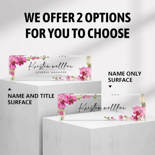 Miniatura 6 de Placa de identificación personalizada para escritorio - Accesorio de acrílico (Orquídea mariposa rosa)