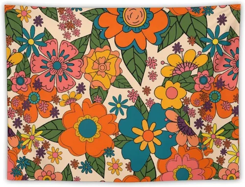 Miniatura 20 de Houselerax Tapiz floral retro de los años 60 y 70, diseño hippie de primavera Groovy Flower Power Flower Boho para colgar en la pared, arte neutro