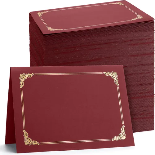Fainne 120 paquetes de soportes para certificados a granel, cubiertas para diplomas con borde de lámina dorada, cubiertas para documentos para Rojo
