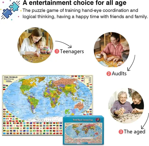 Miniatura 6 de Rompecabezas de mapa político del mundo de 1000 piezas para adultos o adolescentes con 197 países internacionales banderas del mundo rompecabezas