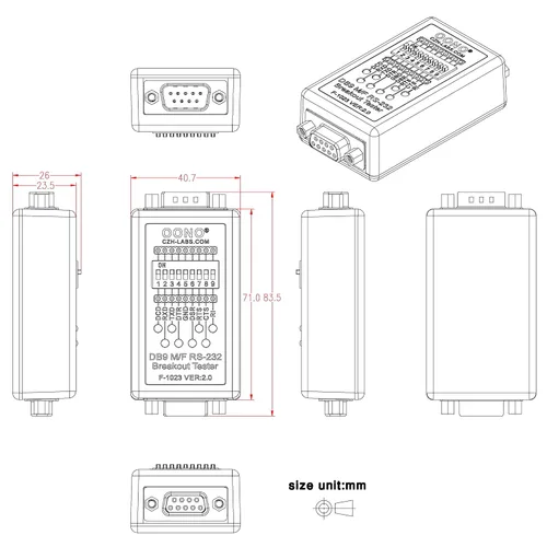 Miniatura 6 de Probador de ruptura RS232 con monitor LED, módulo de ruptura DB9 macho a hembra