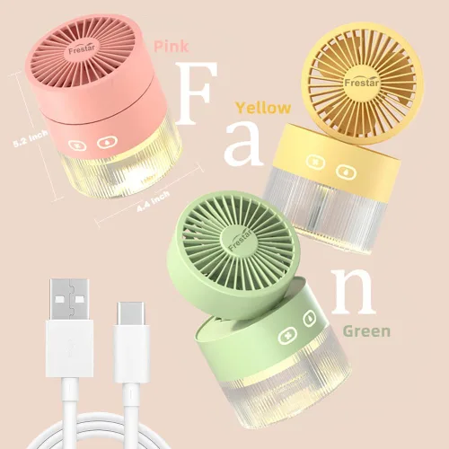 Miniatura 5 de Ventilador de refrigeración personal y humidificador de aire pequeño de 11.8 fl oz con luz nocturna LED, humidificador de carga USB de escritorio