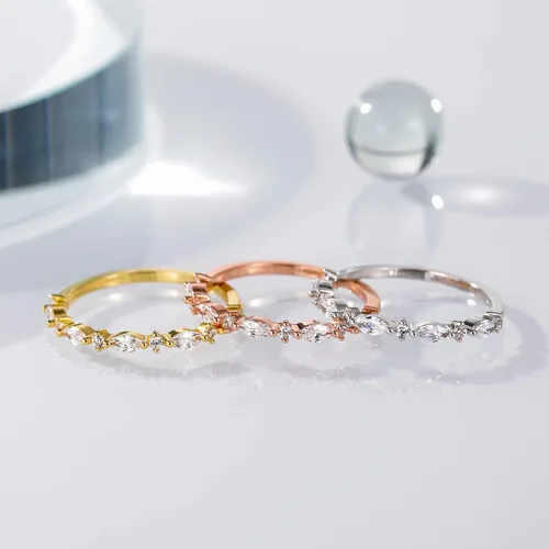Miniatura 3 de SHINYSO Anillo de boda chapado en oro de 14 quilates para mujer, anillo de compromiso de eternidad con circonita cúbica, talla 4-10