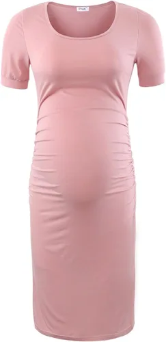 Miniatura 4 de Peauty - Vestido bodycon de maternidad, con los costados fruncidos, de manga corta y 34, para uso diario y baby shower