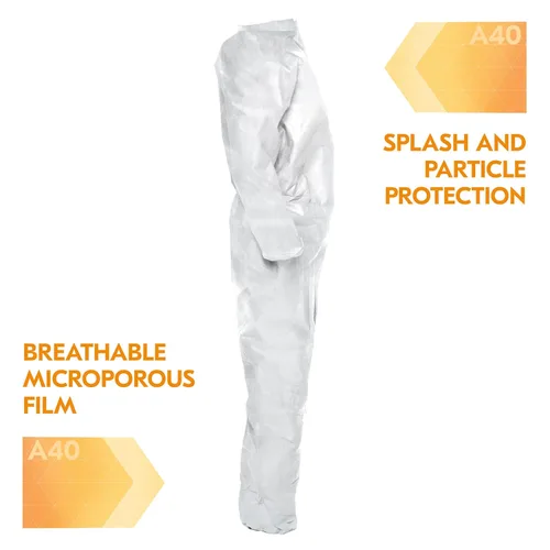 Miniatura 5 de KleenGuard™ A40 - Overol de protección contra líquidos y partículas (44303), cremallera frontal, blanco, grande (cantidad 25)