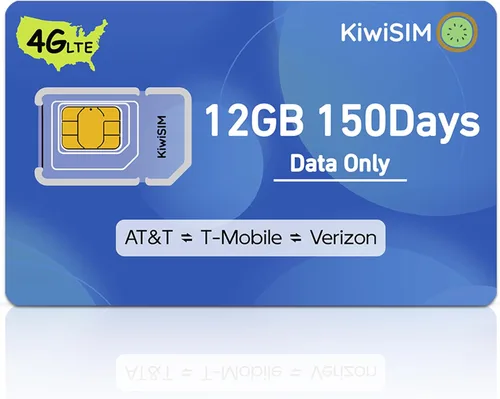 KiwiSIM Datos de la tarjeta SIM solo 12 GB 150 días, tarjeta SIM 4G LTE US para teléfono desbloqueado/enrutador/cámara de seguridad, soporte para