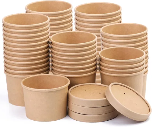 Miniatura 9 de Paquete de 25 recipientes de sopa de 8 onzas con tapas, taza de sopa de papel desechable, recipientes de papel para alimentos con tapas, recipiente