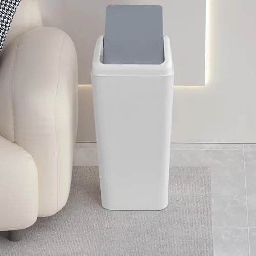 Miniatura 6 de Cubo de basura de plástico con tapa de 4.5 galones, 3 unidades Gris claro