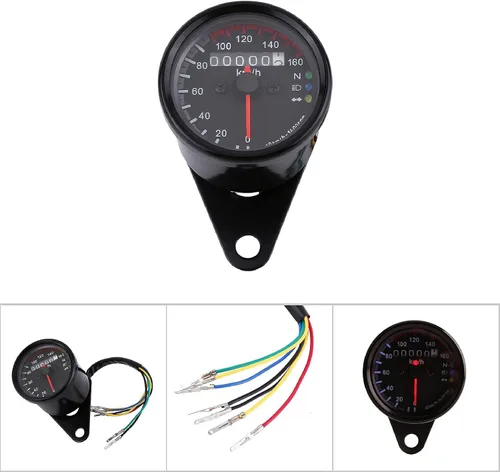 Miniatura 8 de Velocímetro de motocicleta 12V Mph, universal 0.0-99.4 mi/h de acero inoxidable para motocicleta, cuentakilómetro, velocímetro, indicador único Negro