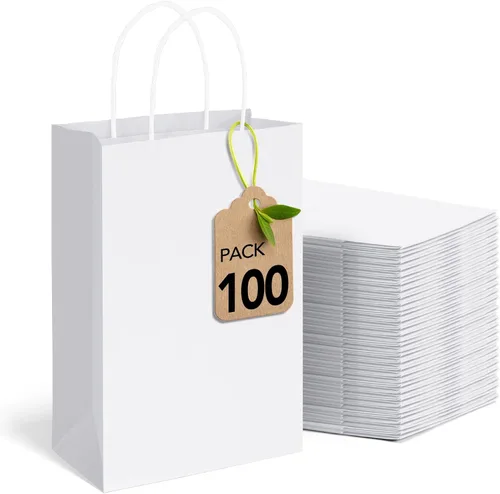 Miniatura 23 de MESHA Bolsas de regalo negras de 5.25 x 3.75 x 8 pulgadas, pequeñas bolsas de papel kraft con asas a granel, paquete de 100 para pequeñas empresas