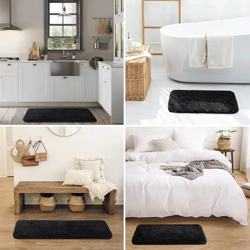 Miniatura 7 de Ashler - Juego de 2 alfombras de baño negras, 2 piezas, tapetes de baño rectangulares de microfibra suave, lavables a máquina, 17 x 24 y 20 x 32