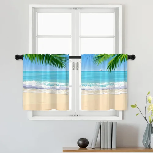 Miniatura 67 de Batmerry Silueta de hombre y niño, marco en forma de corazón con figuras, tratamiento de ventana, cortina corta de cocina multicapa de poliéster