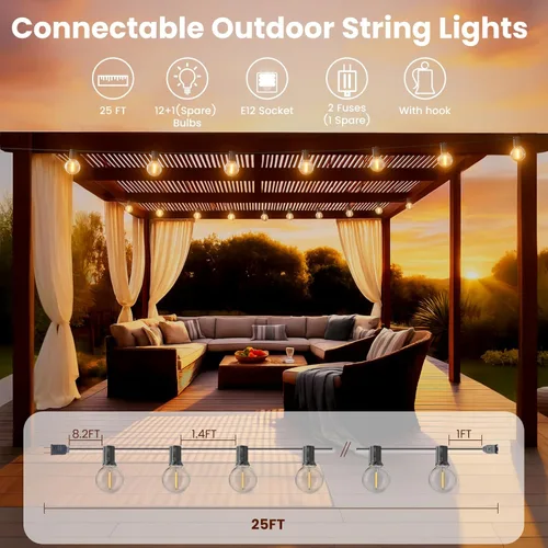Miniatura 2 de RTTY Luces de Cadena para Exteriores de 25 pies, Luces Globo LED G40 para Patio con 13 Bombillas de Plástico, Irrompibles Impermeables Conectables