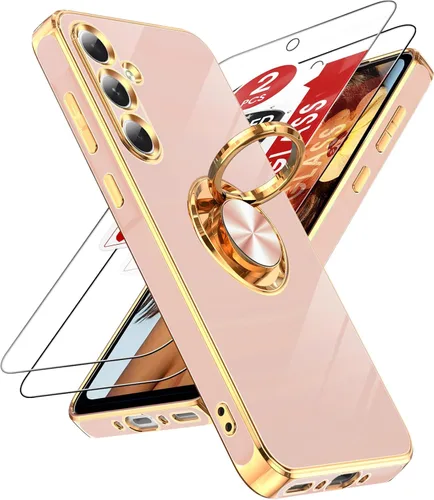 Miniatura 36 de LeYi Funda para Samsung Galaxy S22 Ultra con soporte de anillo giratorio de 360°, soporte magnético, chapado en oro rosa, borde protector para Negro