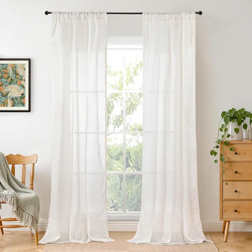 Miniatura 125 de BGment Cortinas de lino café de 30 pulgadas de largo para ventana pequeña, cortinas de media ventana beige semitransparentes ligeras con bolsillo
