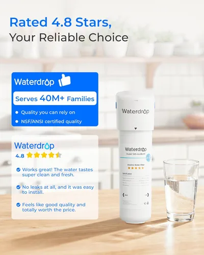 Miniatura 9 de Waterdrop Sistema de filtro de agua alcalina para fregadero WD-ALK16, agua mineralizante a 9.5 pH, certificado NSF/ANSI 372, compatible con sistemas
