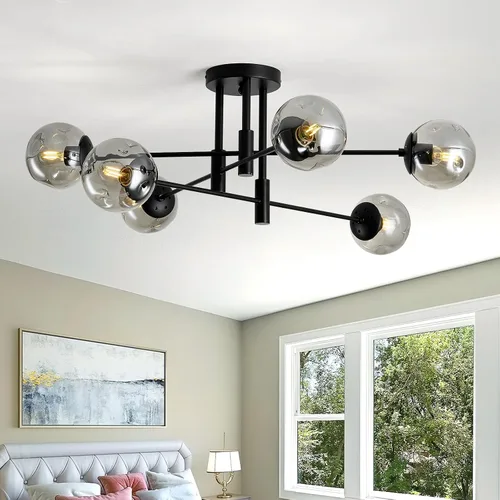 Miniatura 16 de Lámpara de techo de 1 bombilla de techo con forma de globo de cristal, moderna y semiempotrada de color negro para pasillo, porche, escalera