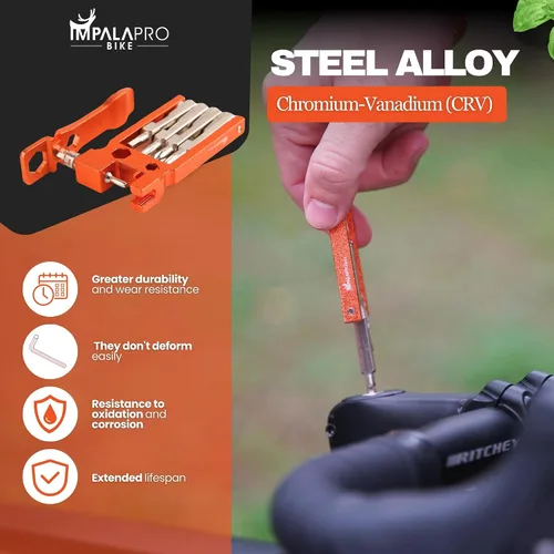 Miniatura 5 de IMPALAPRO Kit de herramientas para bicicleta portátil 20 en 1, compacto y ligero (4.14 oz) cromo-vanadio (CRV) - Multiherramienta para bicicleta
