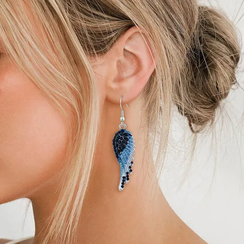 Miniatura 2 de Ever Faith aretes con forma de alas de ángel, de gancho, vidrio austriaco, de tono plateado