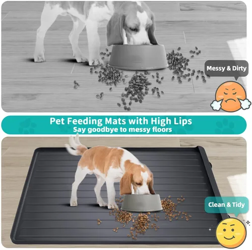 Miniatura 3 de Tapete para comida y agua para perros, 39.4 x 27 pulgadas, tapete grande de alimentación para mascotas con bolsillo para recolección de residuos
