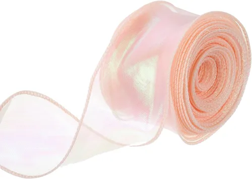 Miniatura 49 de MECCANIXITY - Cinta de organza con cable de 1 1/2" de ancho, brillante, transparente, con brillo irisado en tonos pastel, cinta de gasa para Beige
