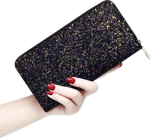 Miniatura 2 de KUKOO Billetera con purpurina para mujer, cartera larga brillante para teléfono, tarjetero para mujer