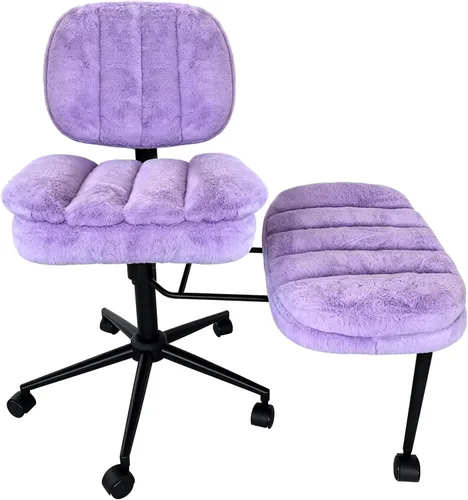 Miniatura 17 de Silla cruzada con reposapiés, silla de oficina giratoria de piel de oveja sintética de 360°, asiento extra ancho con comodidad similar al sofá, Lana