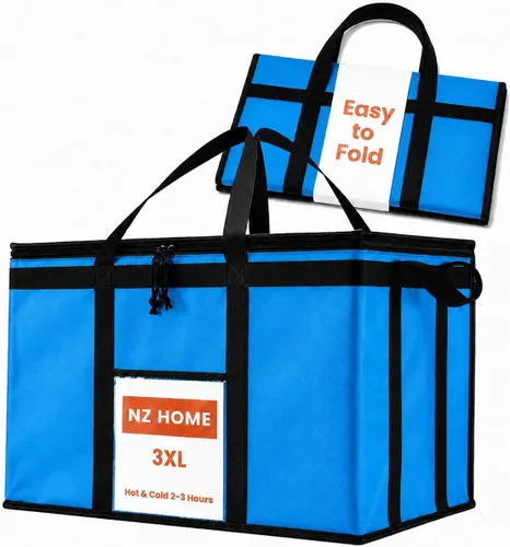 Miniatura 19 de NZ home Durable 3XL PRO Bolsa Térmica Aislada y Calentador de Alimentos para Entrega y Compras de Comestibles con Cremallera Superior, Azul Grado
