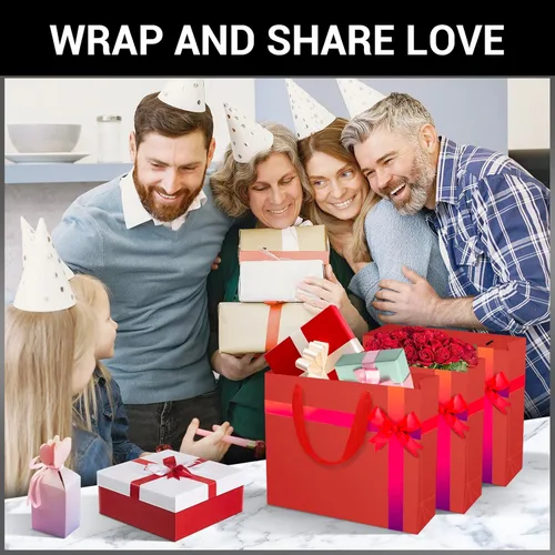 Miniatura 6 de Eusoar - Paquete de 20 bolsas de papel de estraza a granel para envolver regalos, de color rojo, tamaño pequeño de 10.6 x 3.1 x 8.3 pulgadas, bolsas